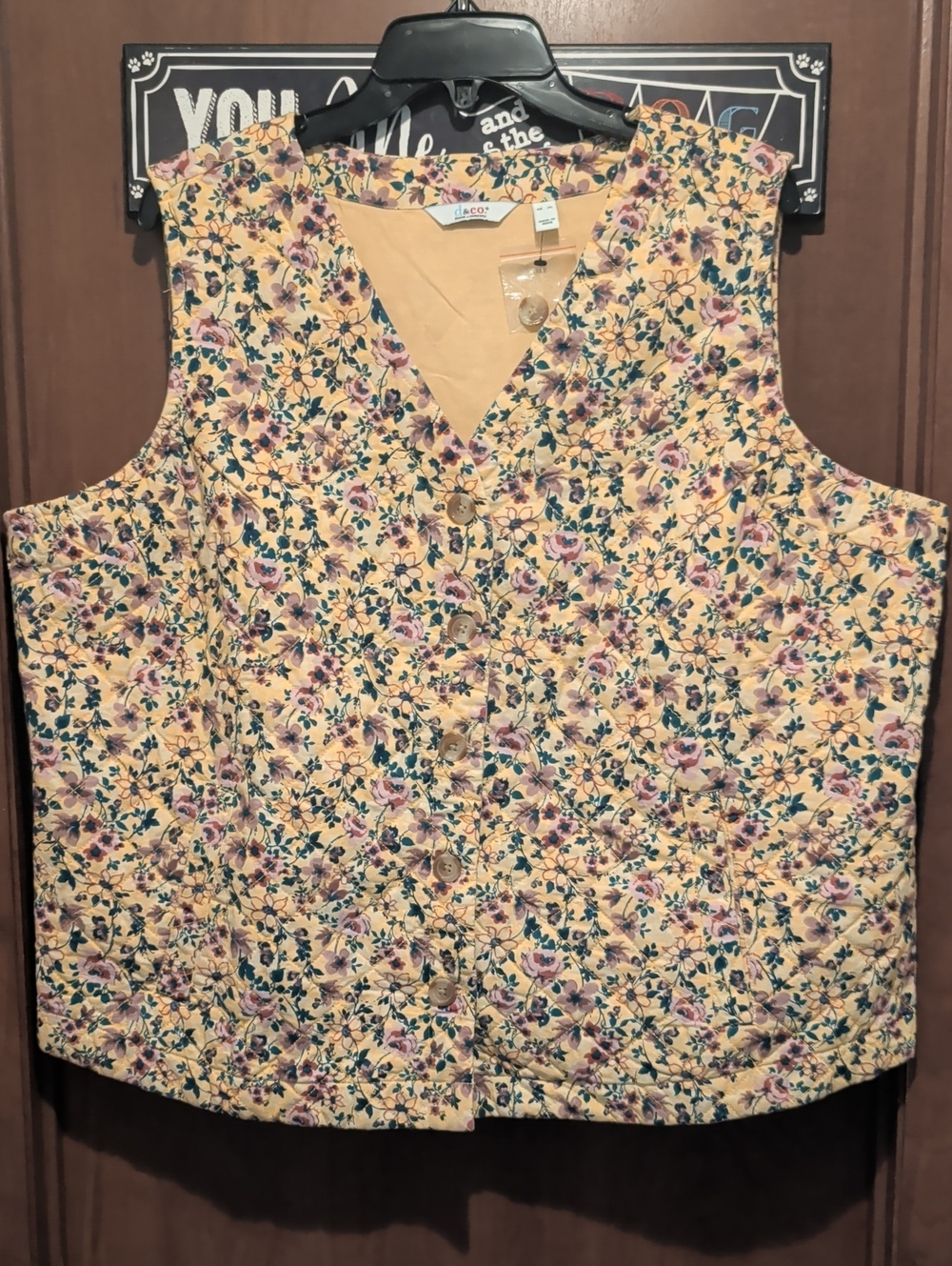 D&Co Floral Quilted Cotton Vest in Yellow